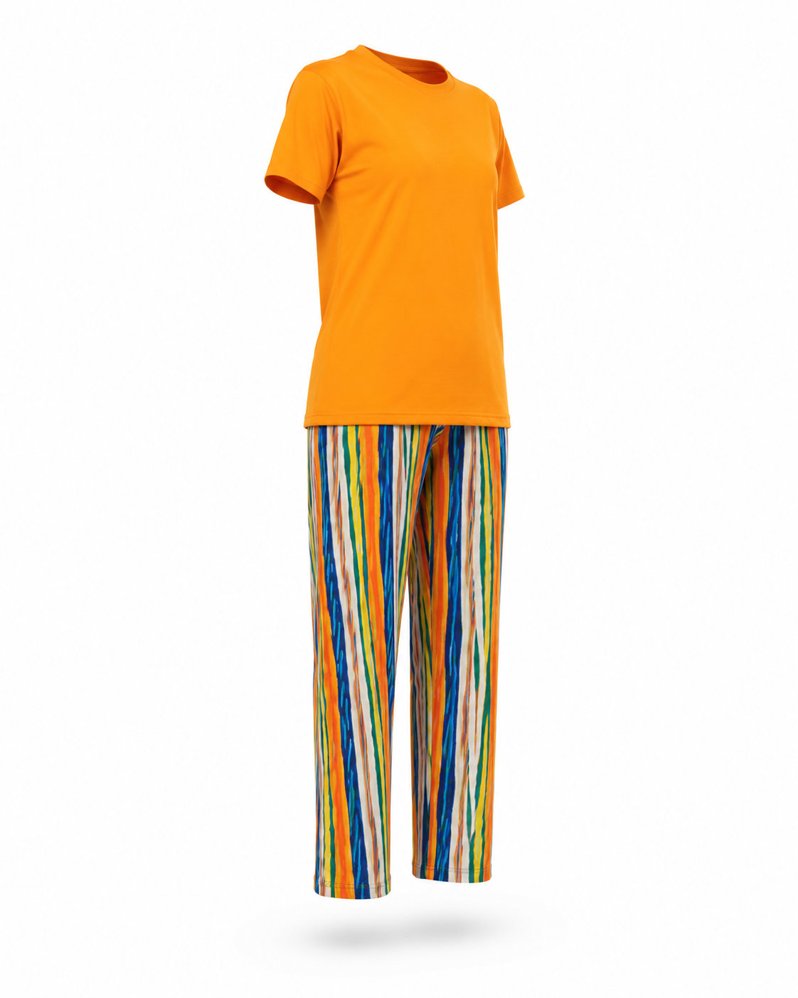 Zohroze Orange T-Shirt & Abstract Stripe Pajama Set