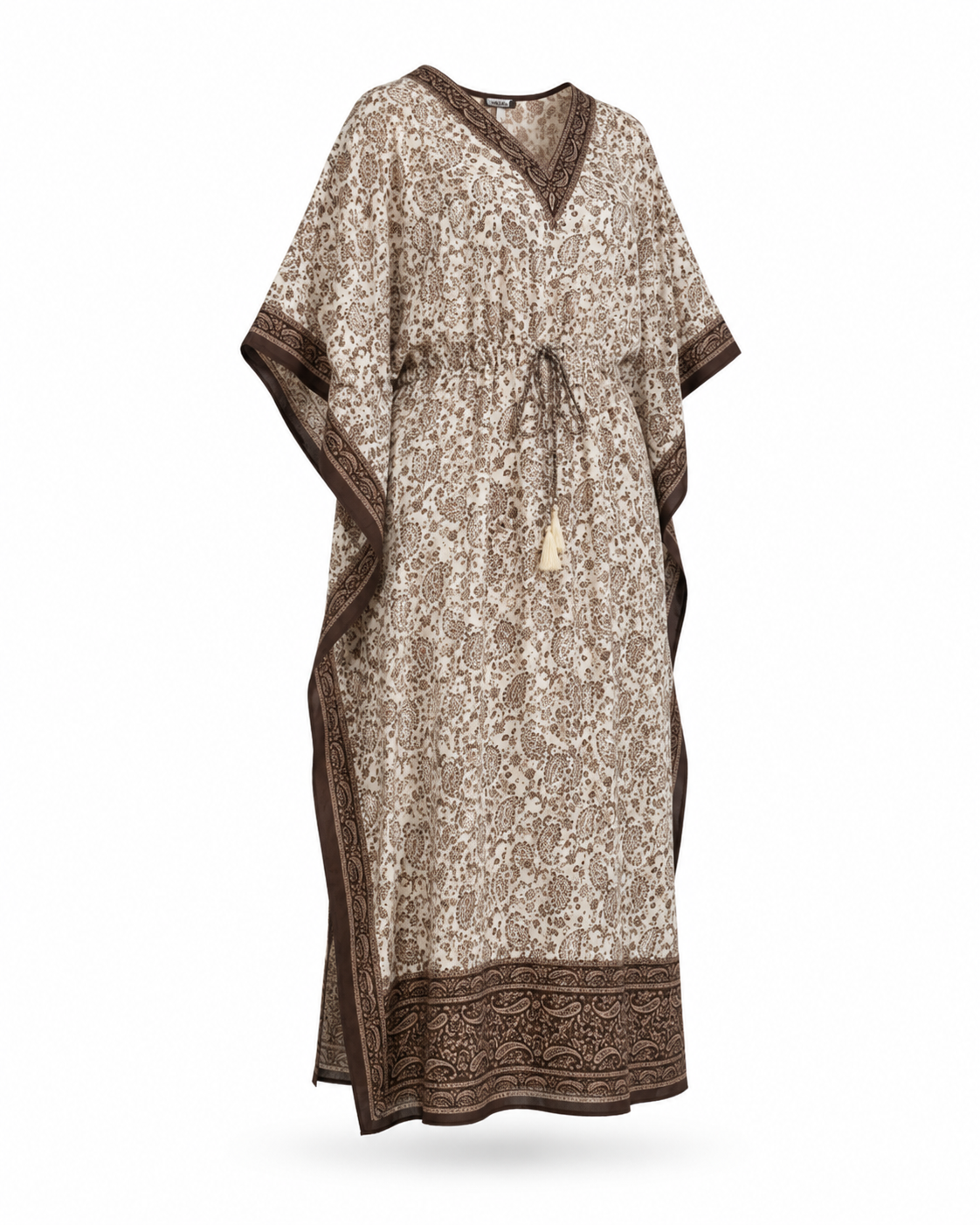 Zohroze Brown Border Paisley Kaftan Maxi Dress