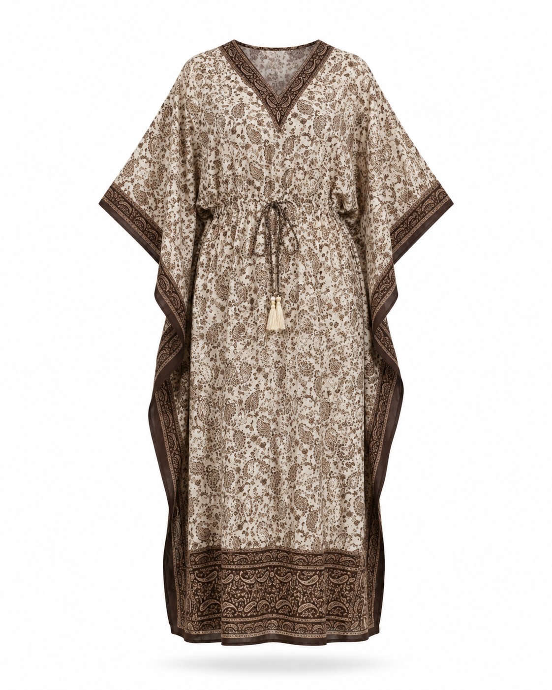 Zohroze Brown Border Paisley Kaftan Maxi Dress