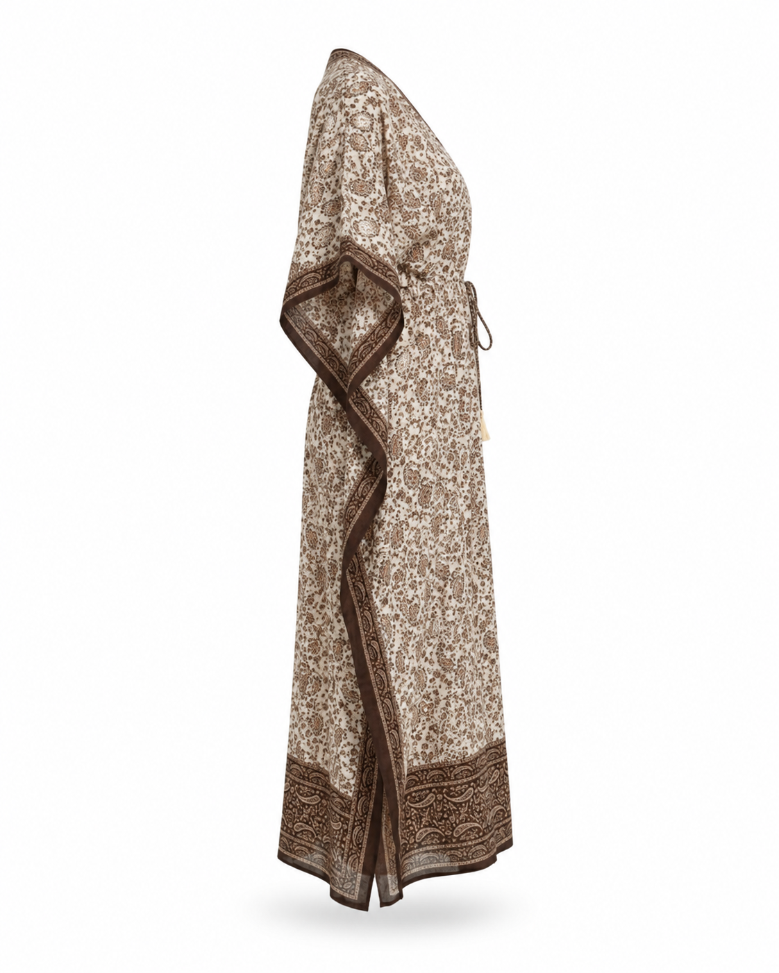 Zohroze Brown Border Paisley Kaftan Maxi Dress