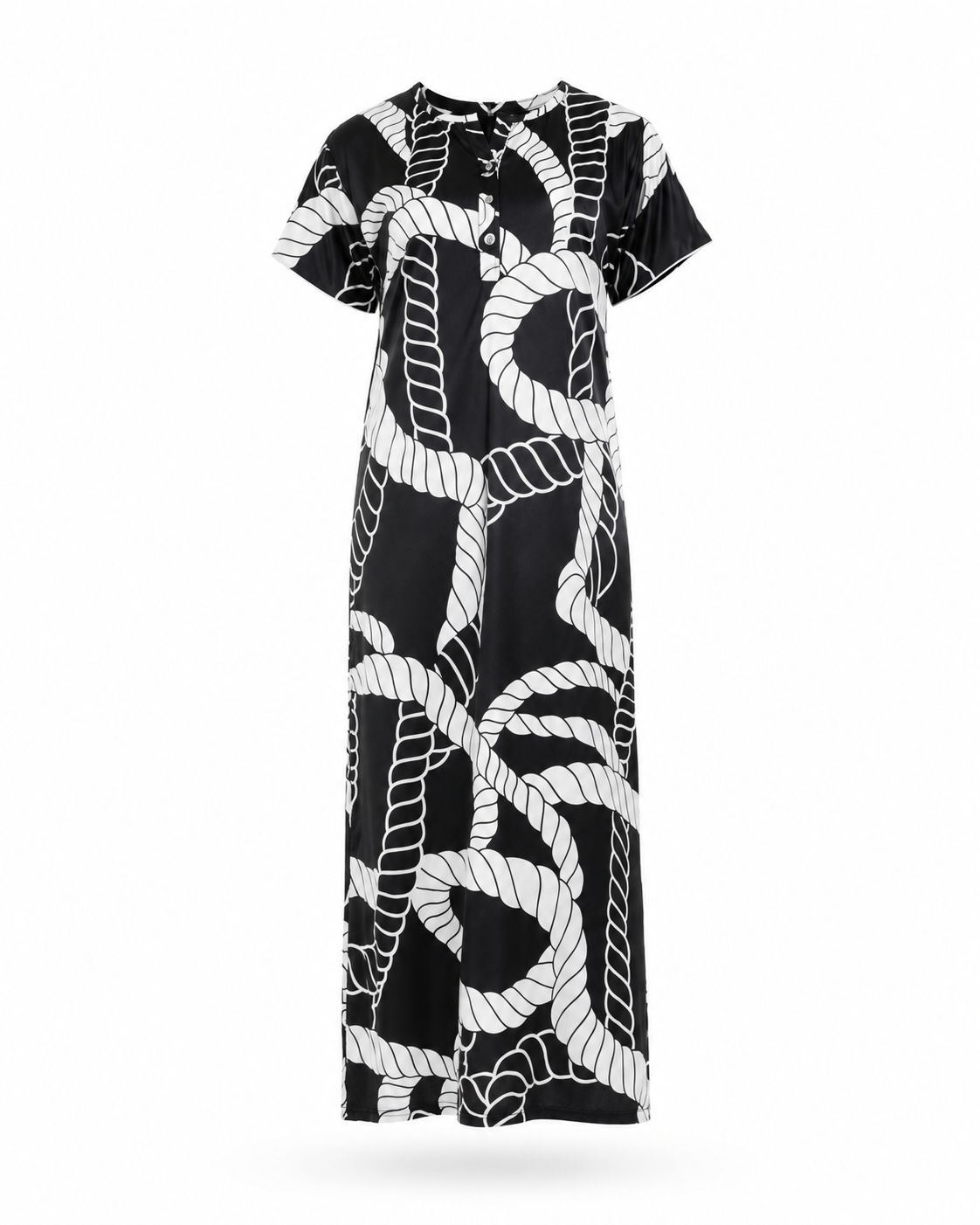 Zohroze Black & White Rope Print Satin Nightgown