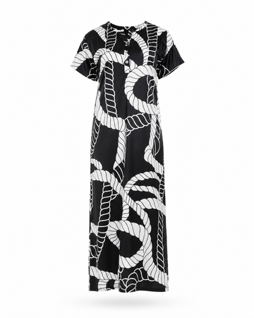 Zohroze Black & White Rope Print Satin Nightgown