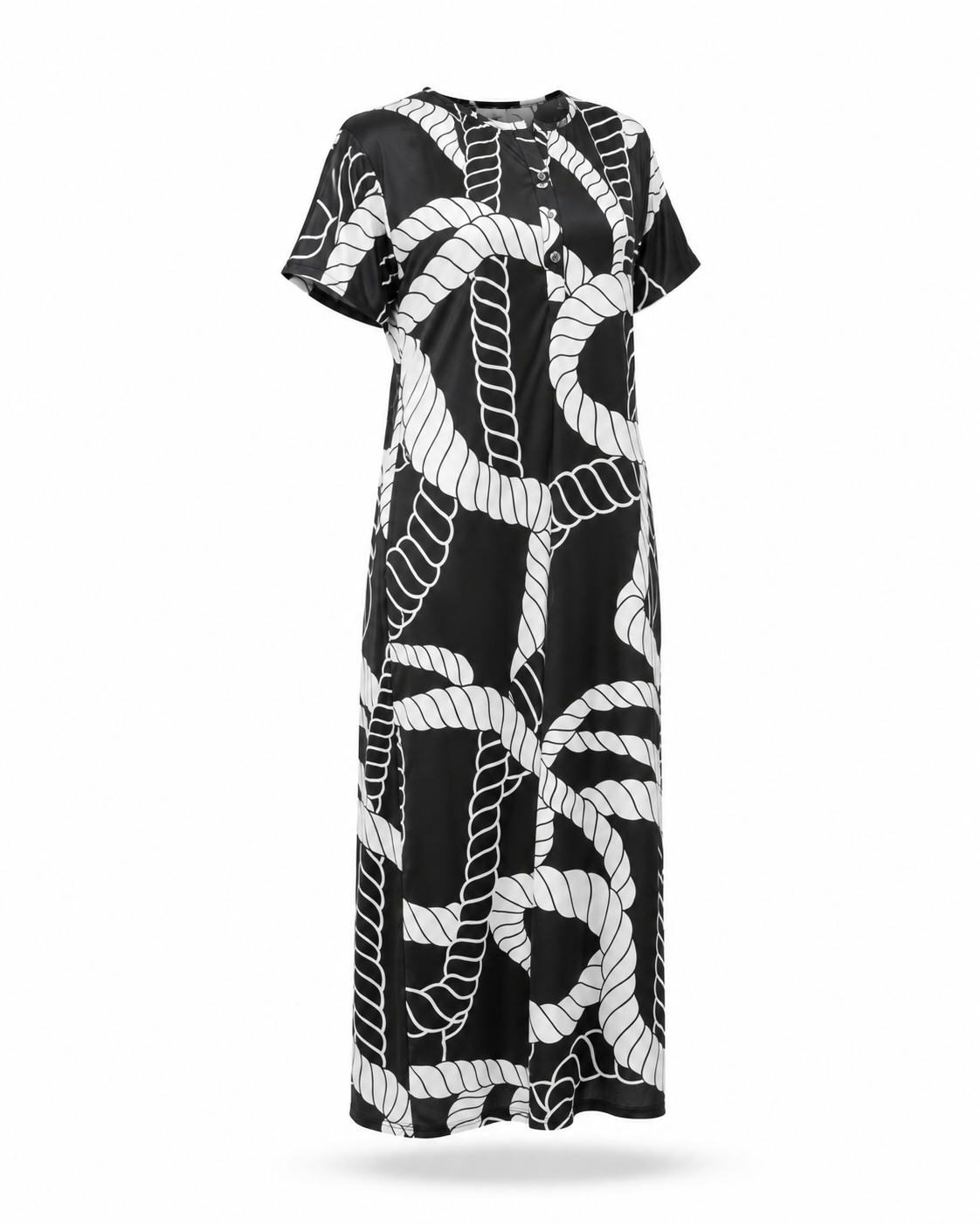 Zohroze Black & White Rope Print Satin Nightgown