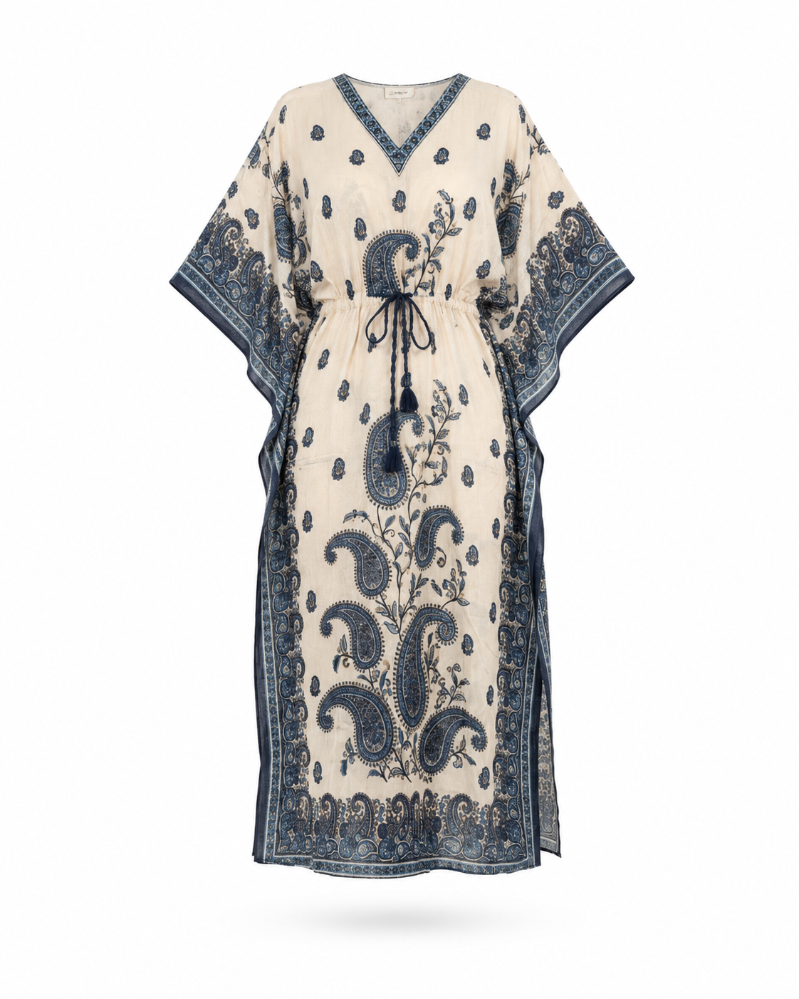 Zohroze Beige & Blue Paisley Kaftan Maxi Dress