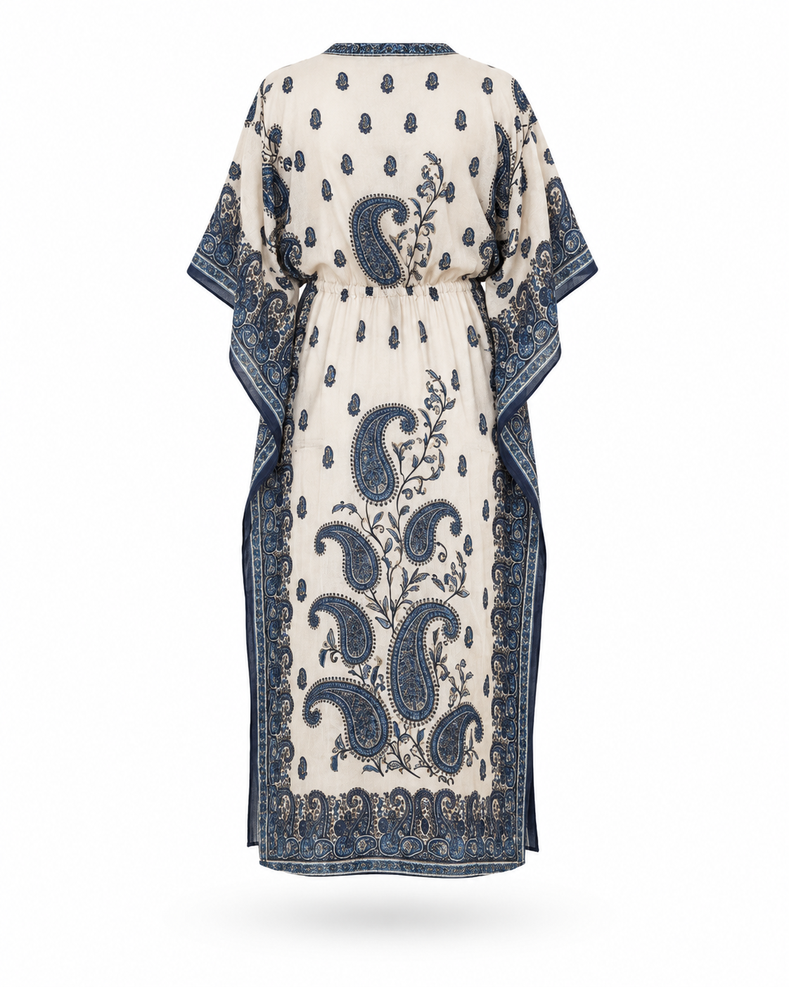 Zohroze Beige & Blue Paisley Kaftan Maxi Dress