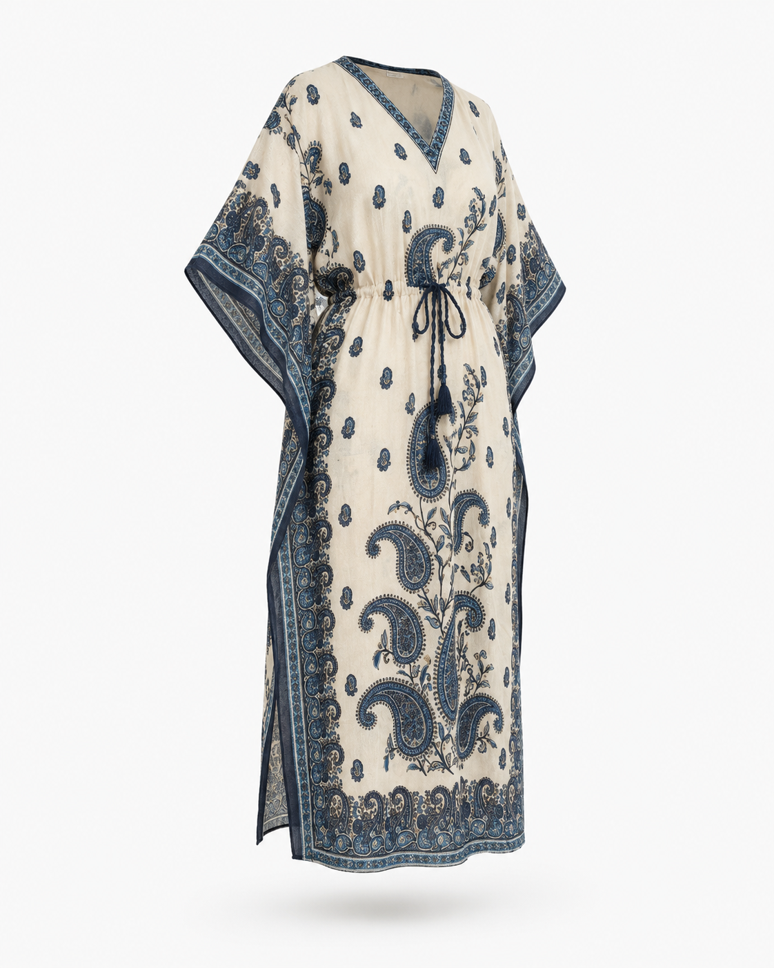 Zohroze Beige & Blue Paisley Kaftan Maxi Dress