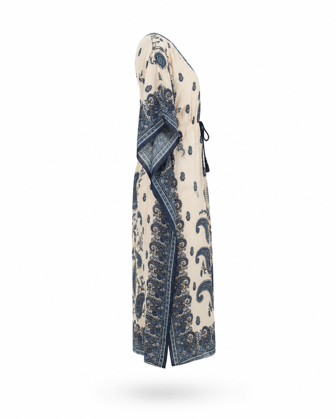 Zohroze Beige & Blue Paisley Kaftan Maxi Dress