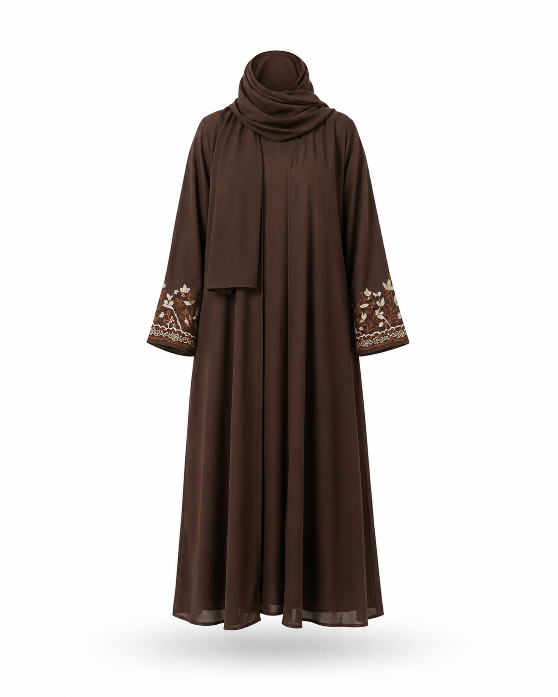 Zohroze Chocolate Embroidered Nida Abaya