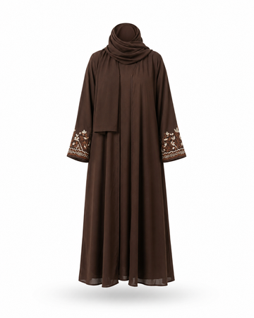 Zohroze Chocolate Embroidered Nida Abaya