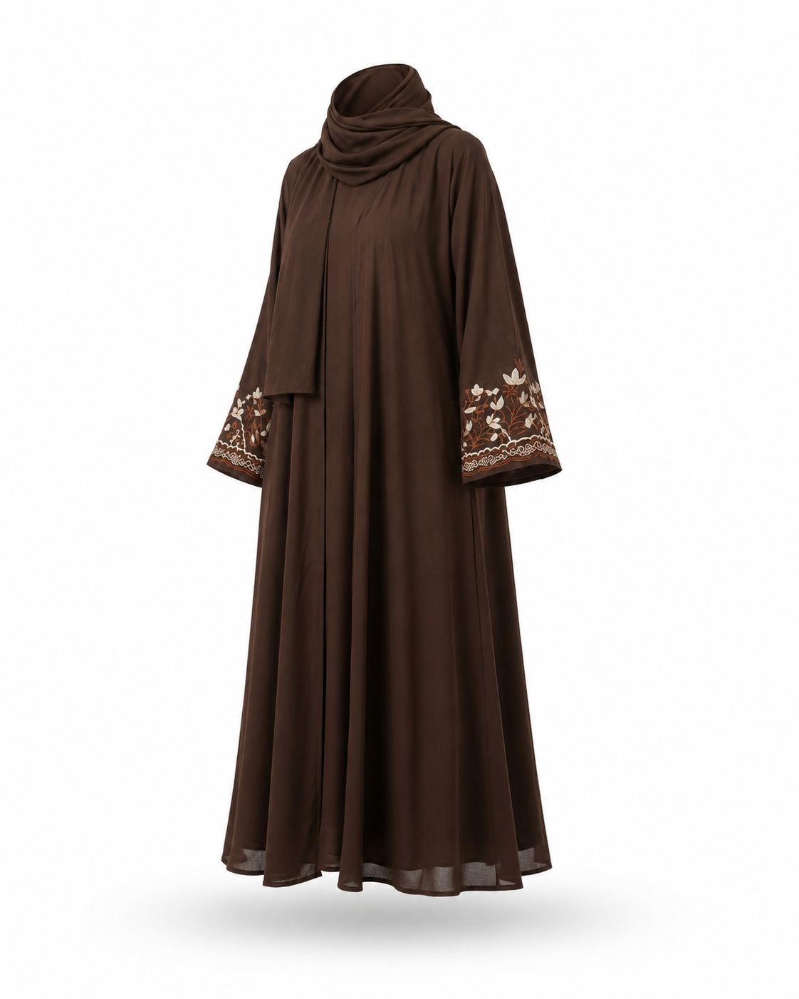 Zohroze Chocolate Embroidered Nida Abaya