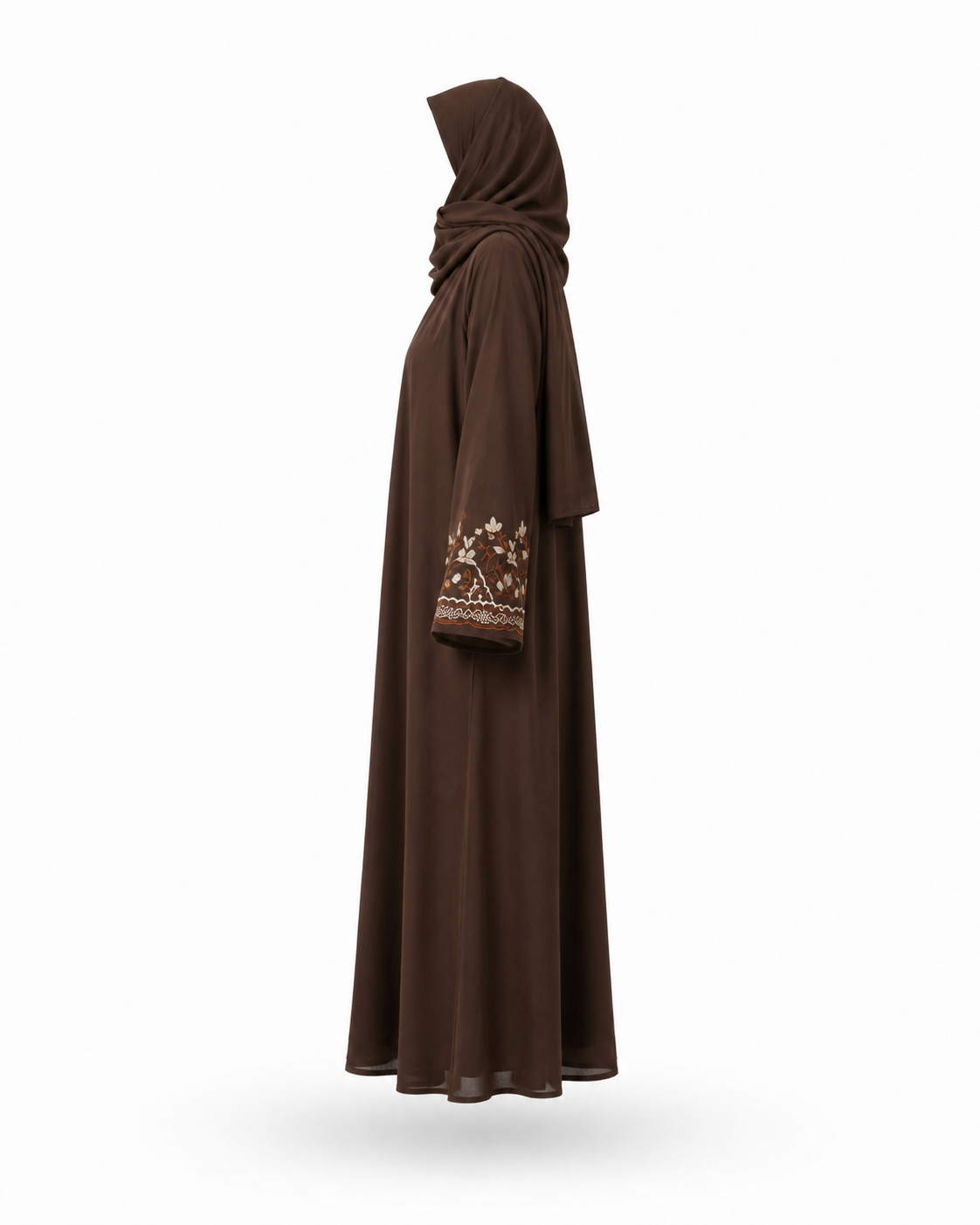 Zohroze Chocolate Embroidered Nida Abaya