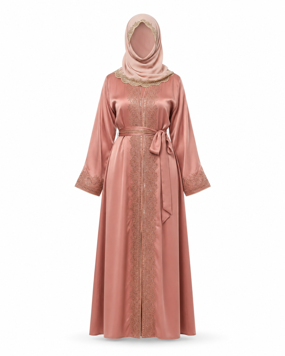 Zohroze Dusty Rose Satin Kimono Abaya