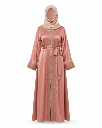 Zohroze Dusty Rose Satin Kimono Abaya