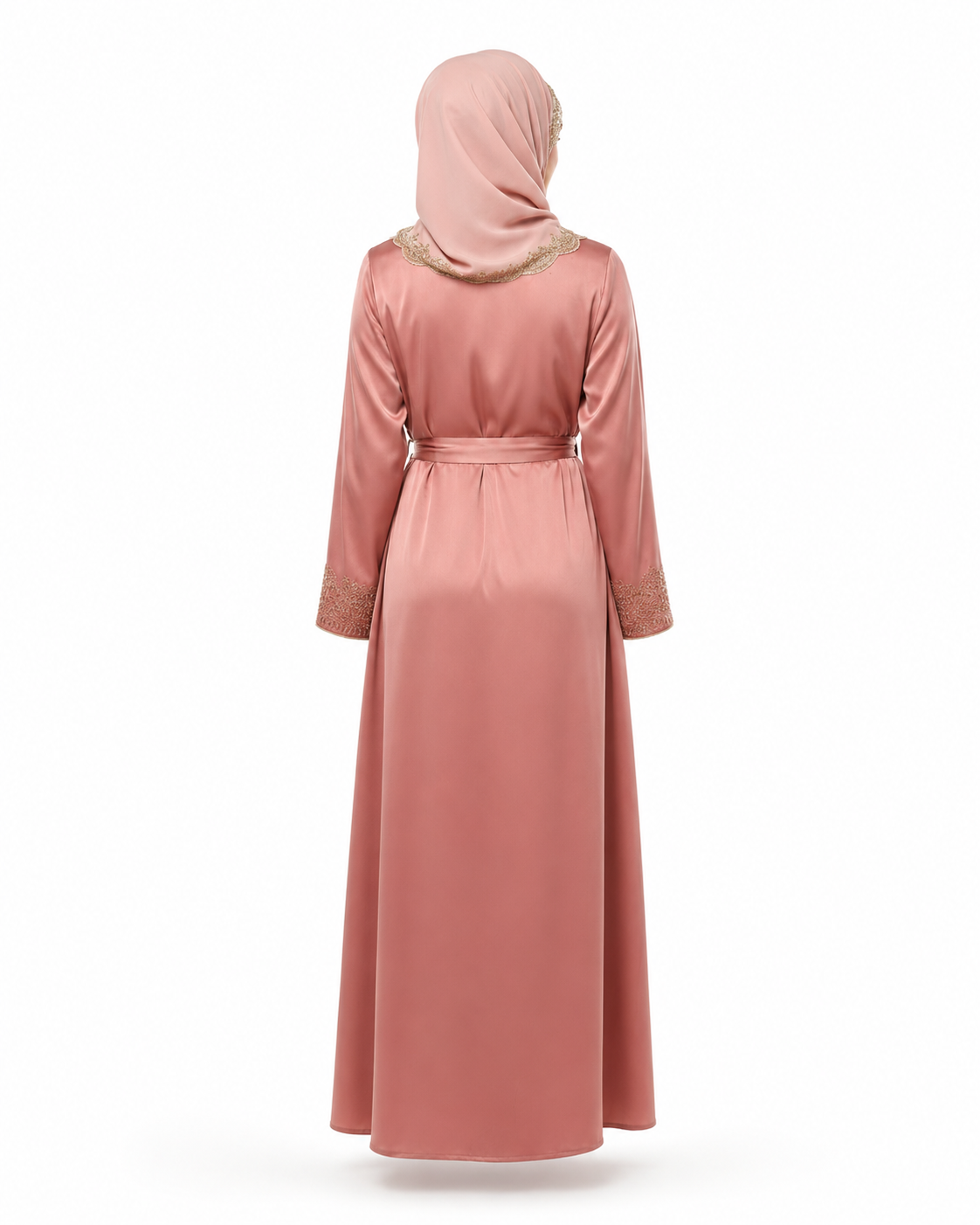 Zohroze Dusty Rose Satin Kimono Abaya