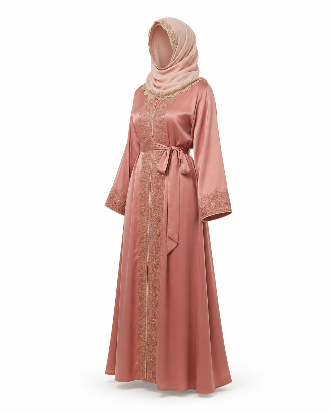 Zohroze Dusty Rose Satin Kimono Abaya