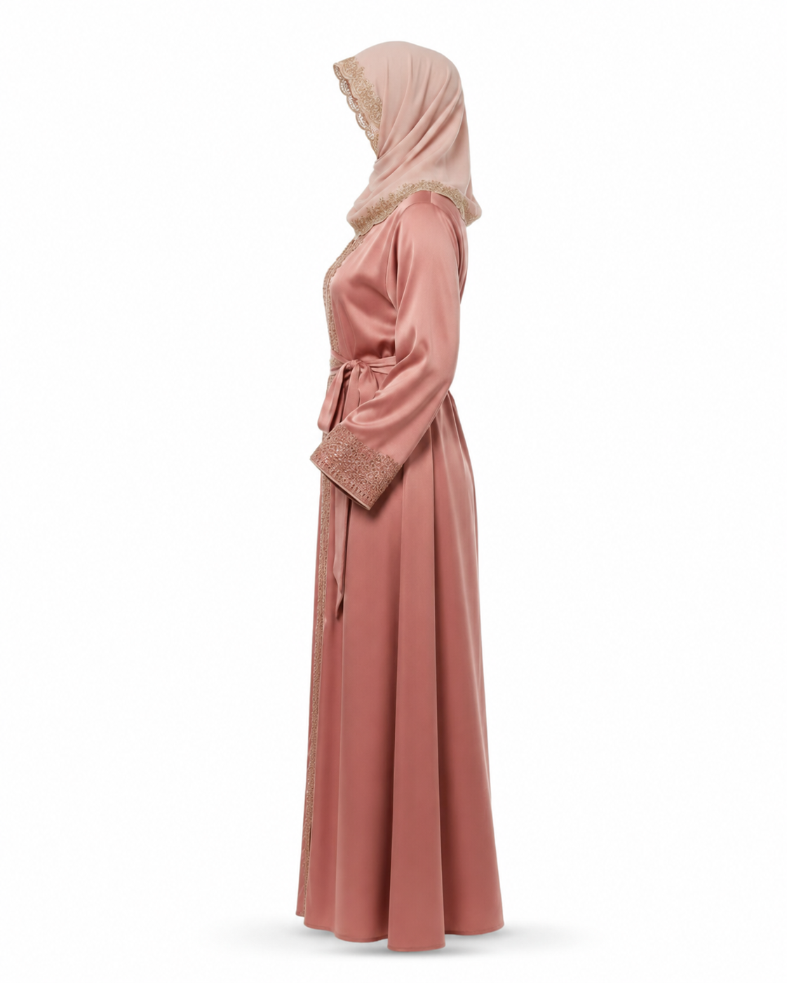Zohroze Dusty Rose Satin Kimono Abaya