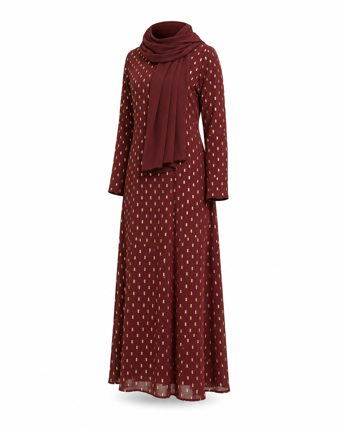 Zohroze Maroon Foil Polka Dot Abaya