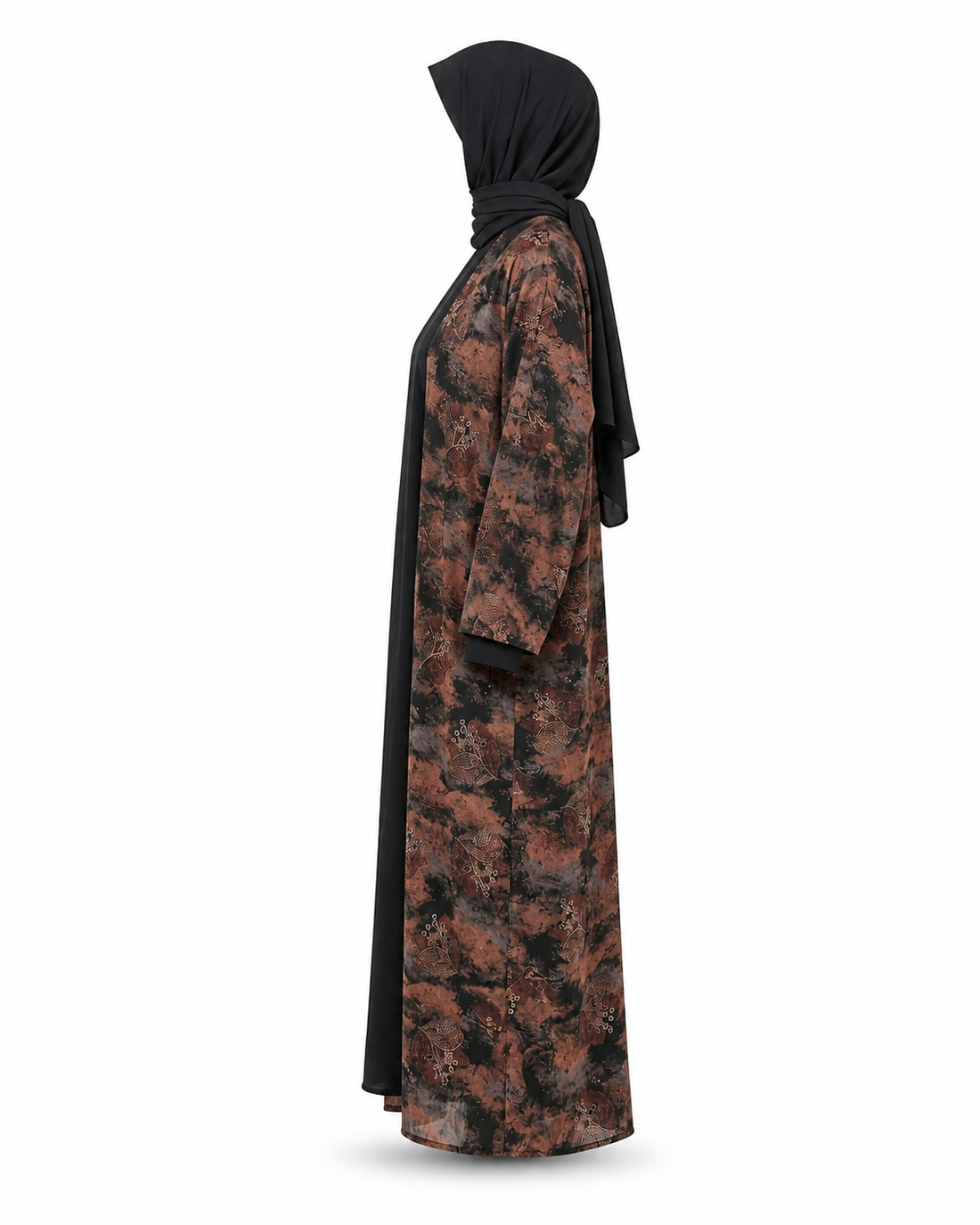 Zohroze Chocolate & Black Printed Nida Abaya