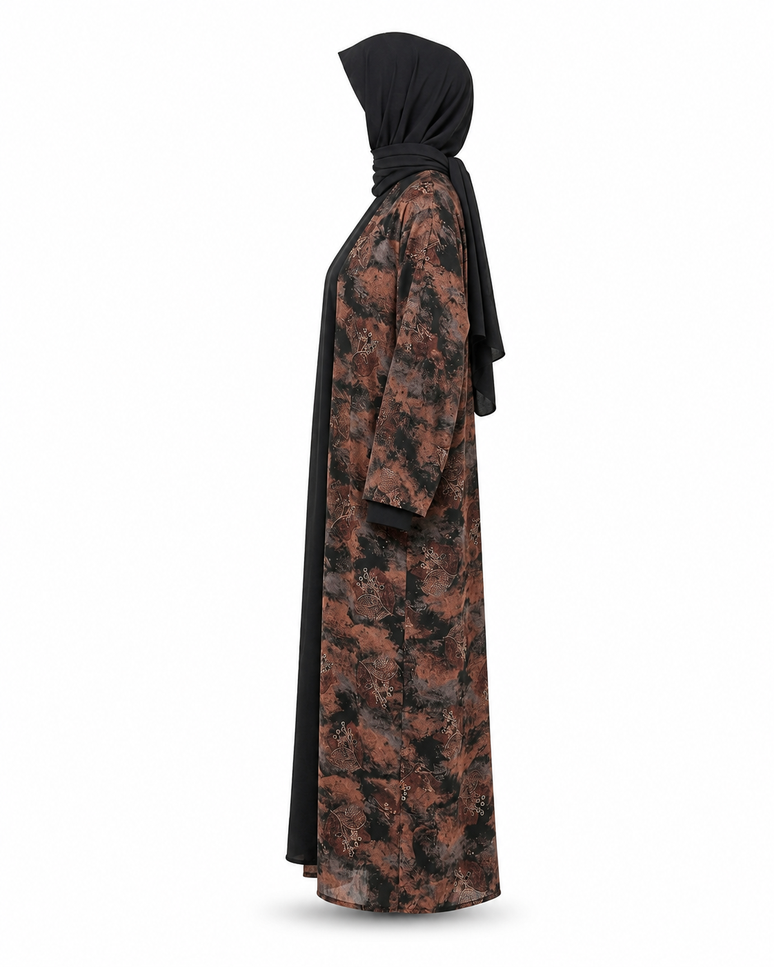 Zohroze Chocolate & Black Printed Nida Abaya