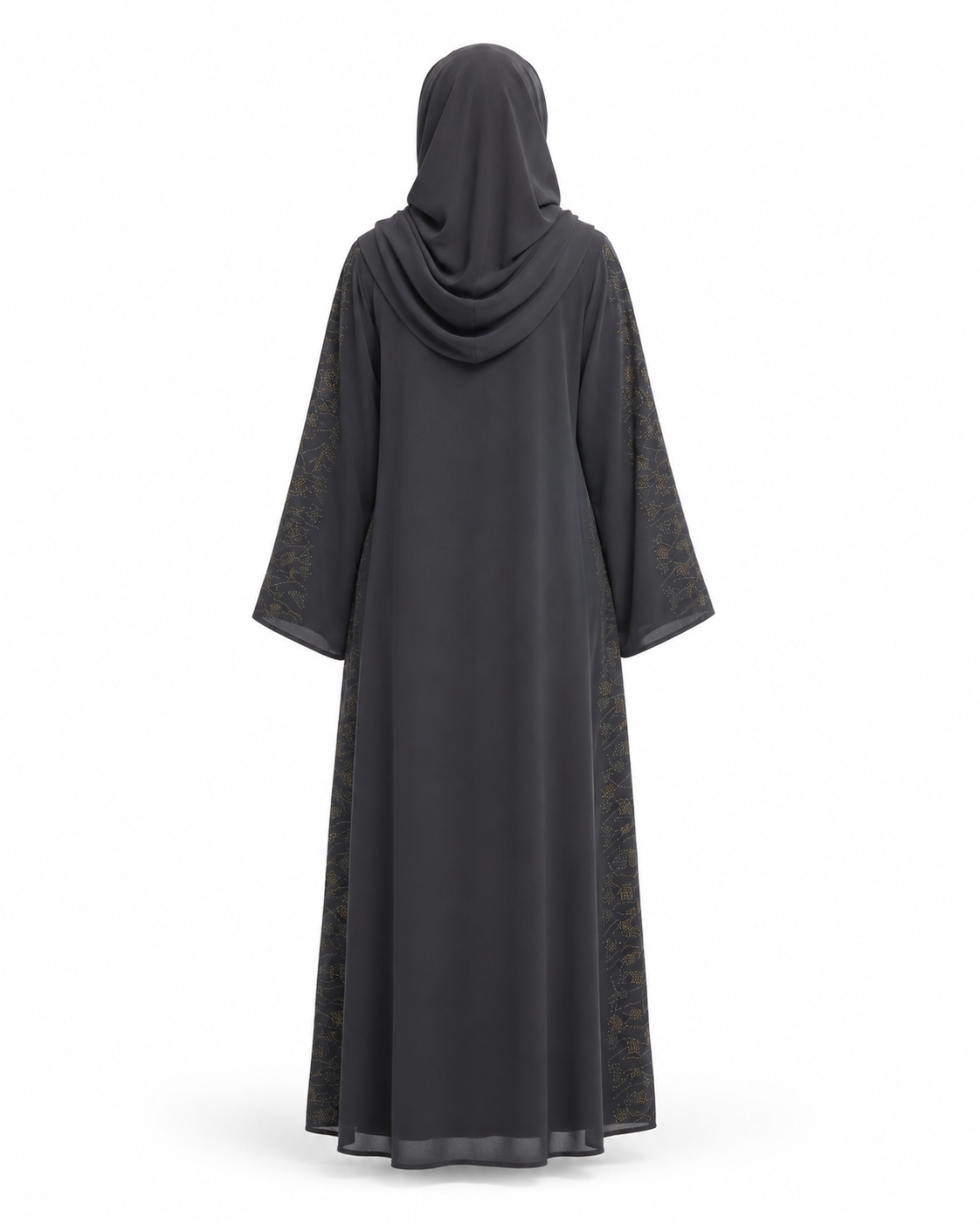 Zohroze Charcoal Gray Nida Open Front Abaya
