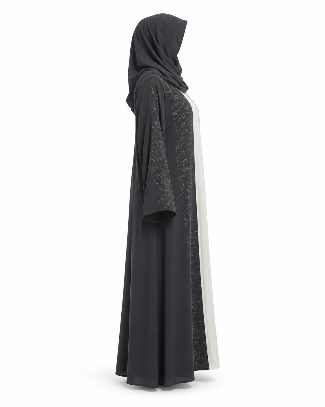 Zohroze Charcoal Gray Nida Open Front Abaya