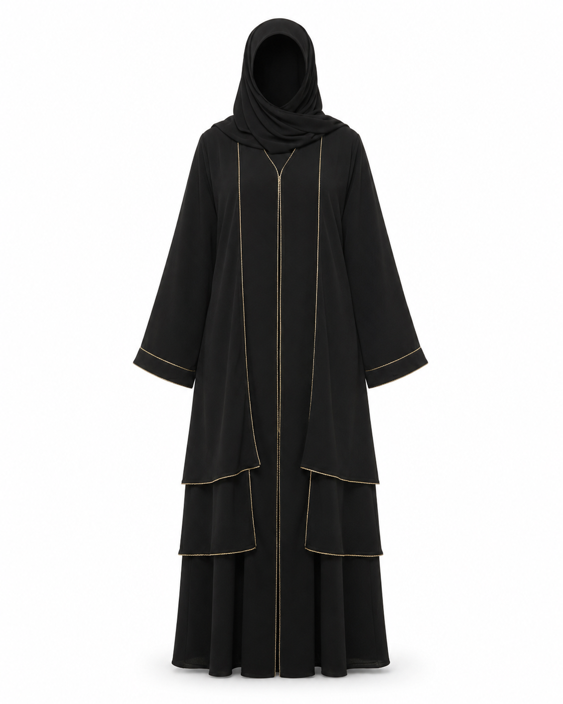 Zohroze Black Tiered Open Abaya