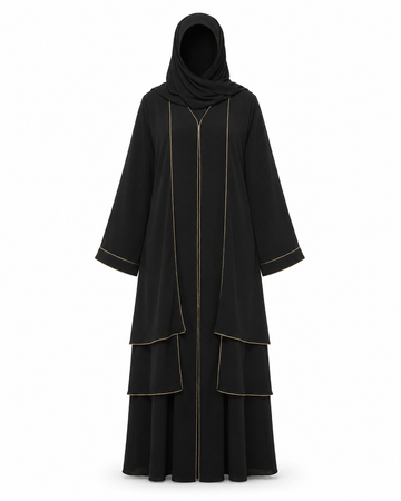 Zohroze Black Tiered Open Abaya