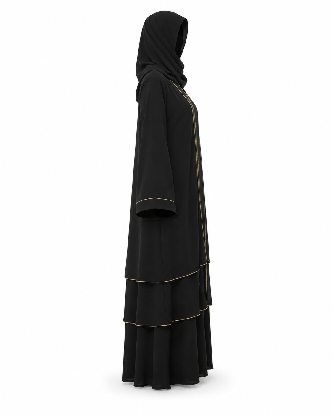 Zohroze Black Tiered Open Abaya