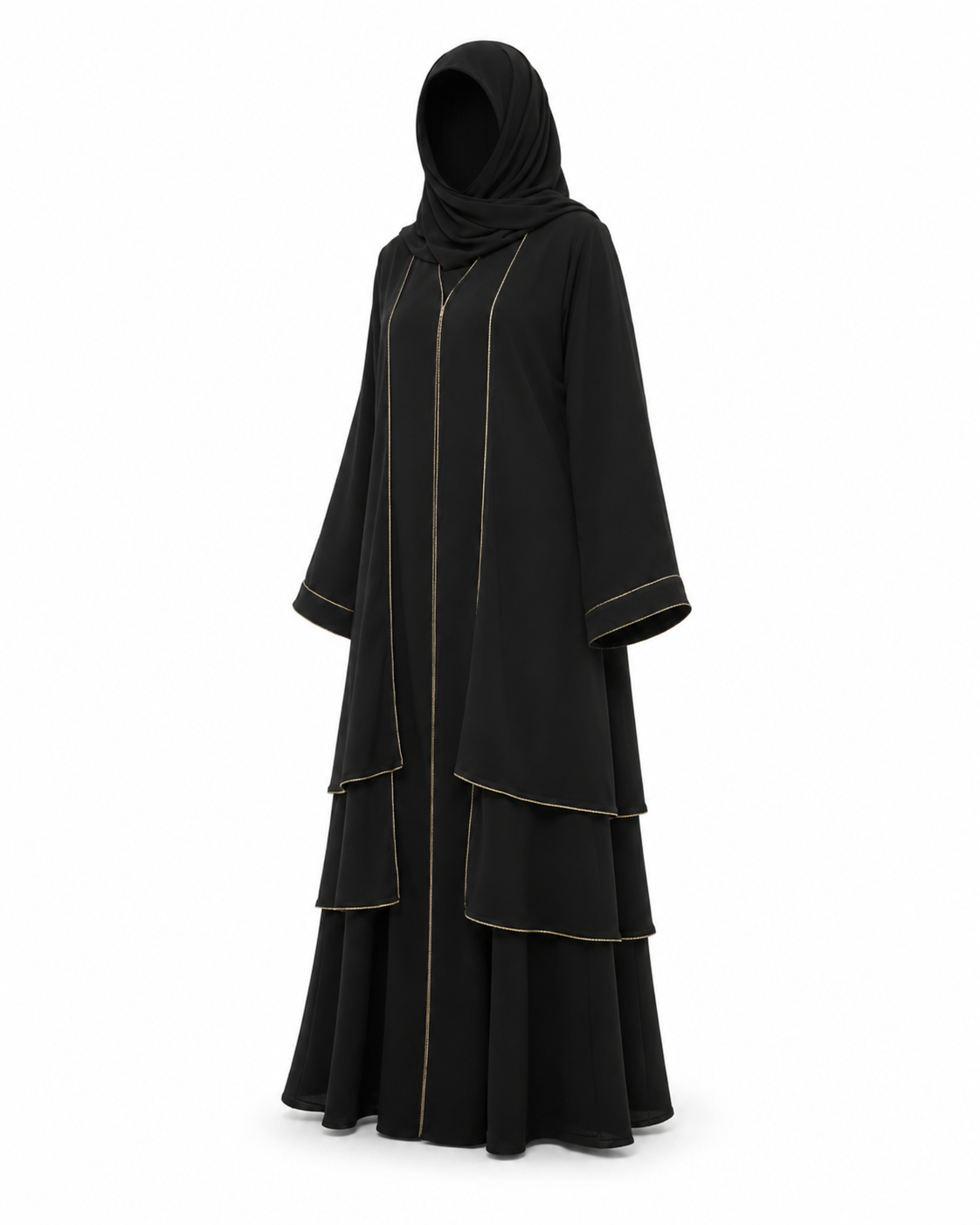 Zohroze Black Tiered Open Abaya