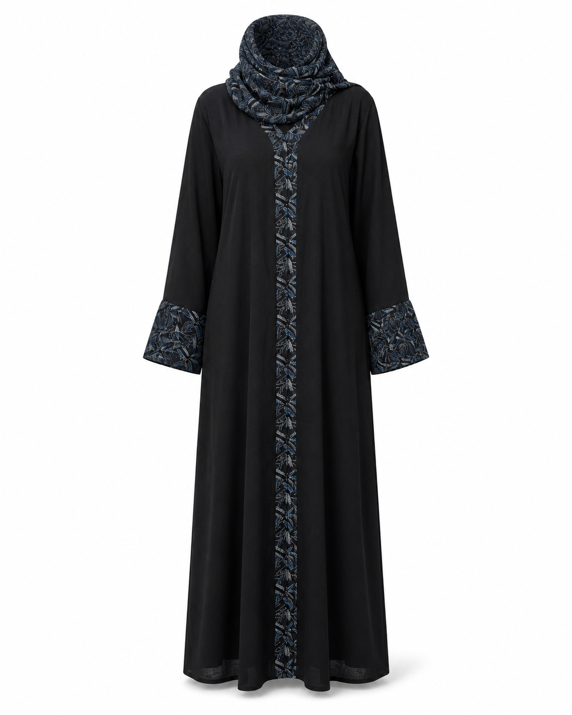 Zohroze Black & Blue Pashmina Print Nida Abaya