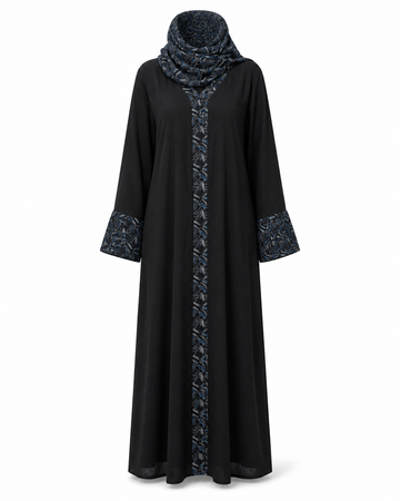 Zohroze Black & Blue Pashmina Print Nida Abaya
