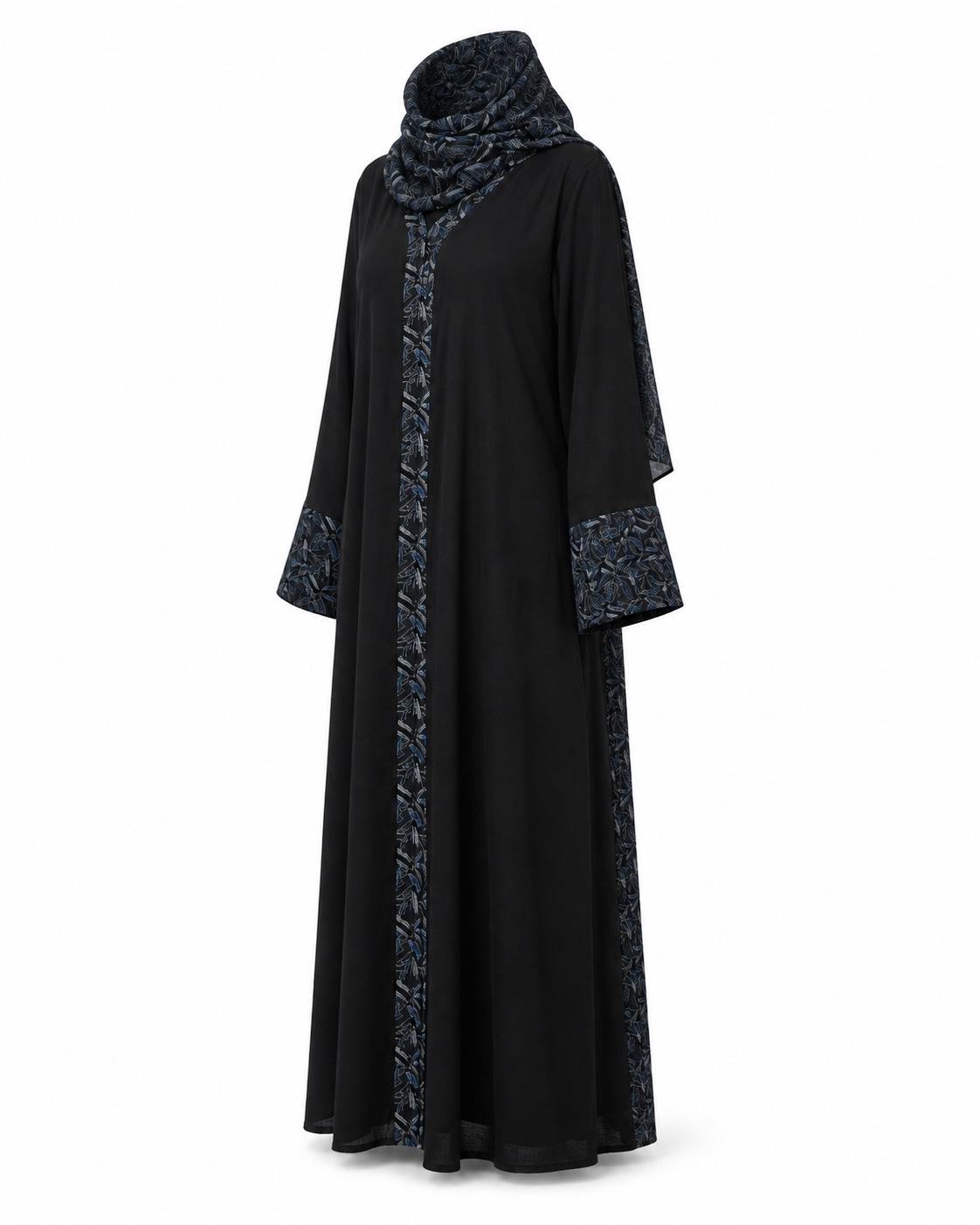 Zohroze Black & Blue Pashmina Print Nida Abaya