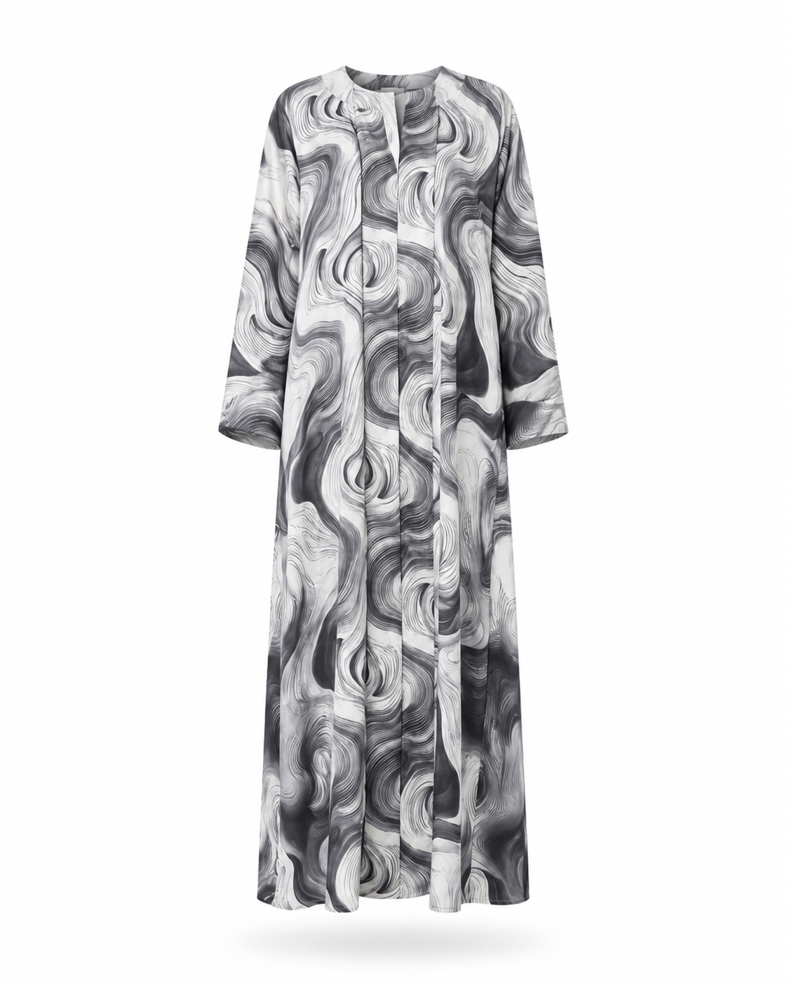 Zohroze Grey & White Swirl Satin Kimono Abaya