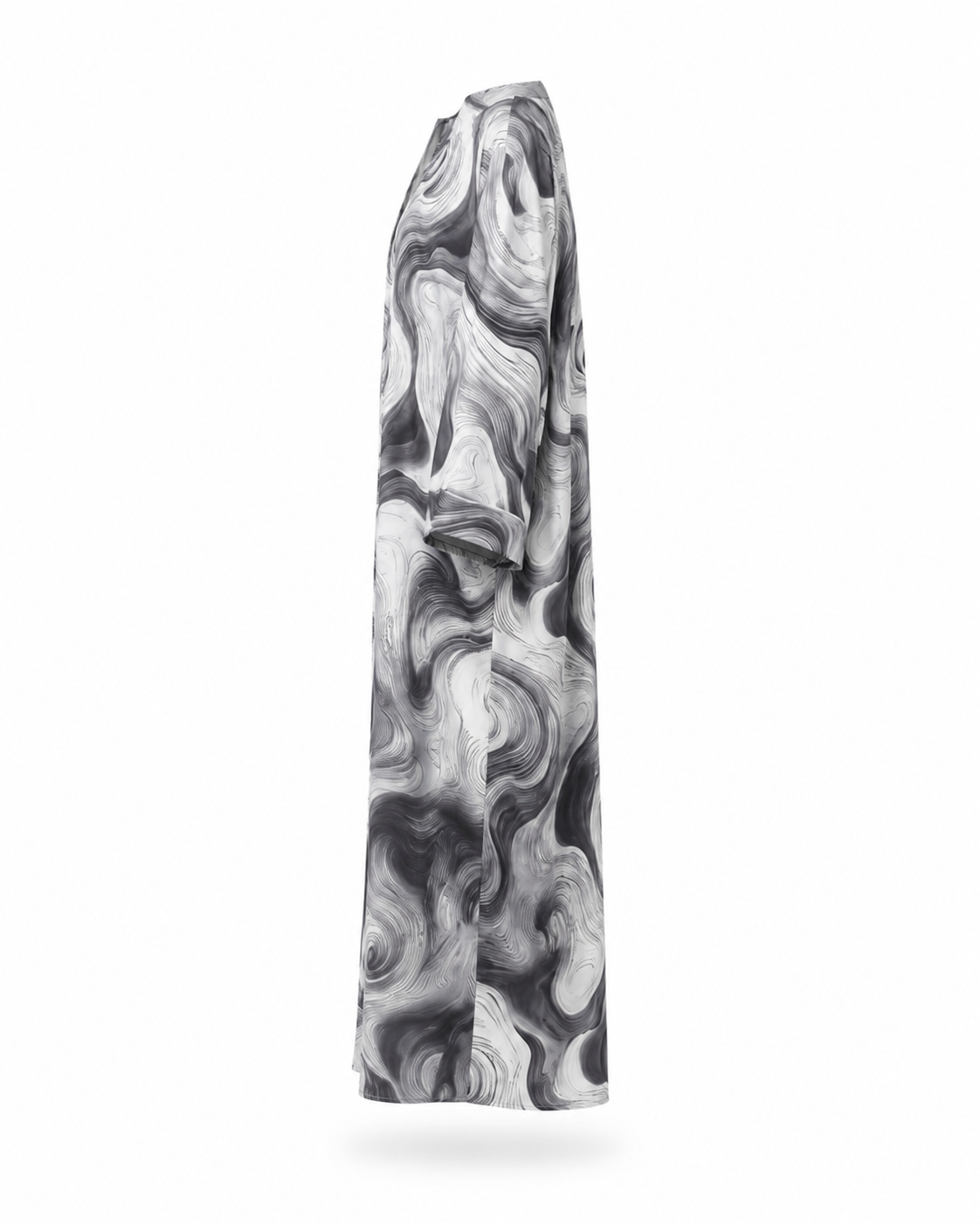 Zohroze Grey & White Swirl Satin Kimono Abaya