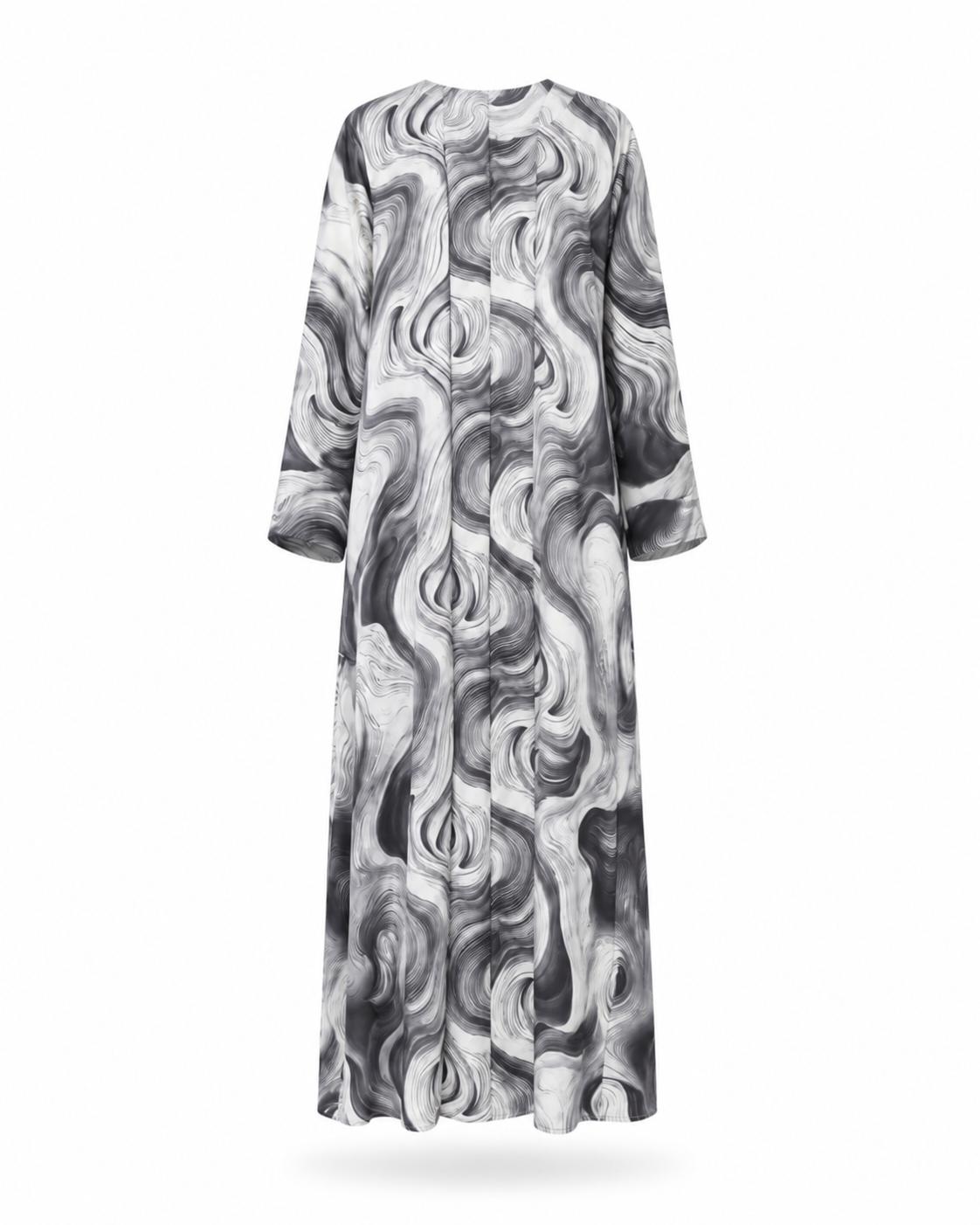 Zohroze Grey & White Swirl Satin Kimono Abaya