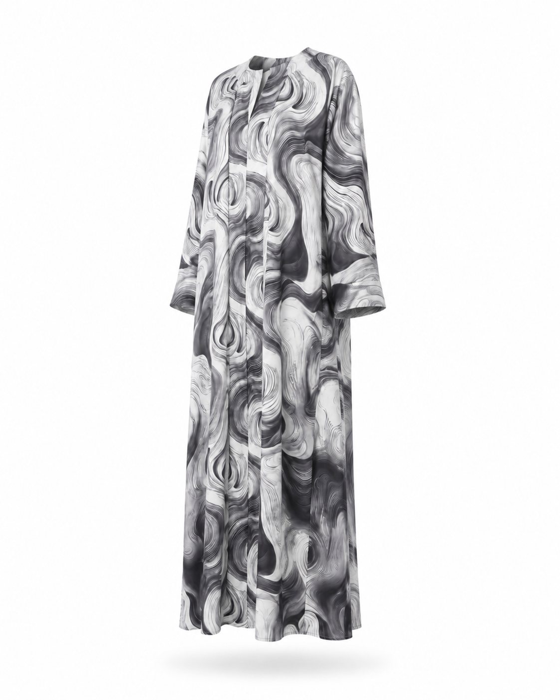 Zohroze Grey & White Swirl Satin Kimono Abaya