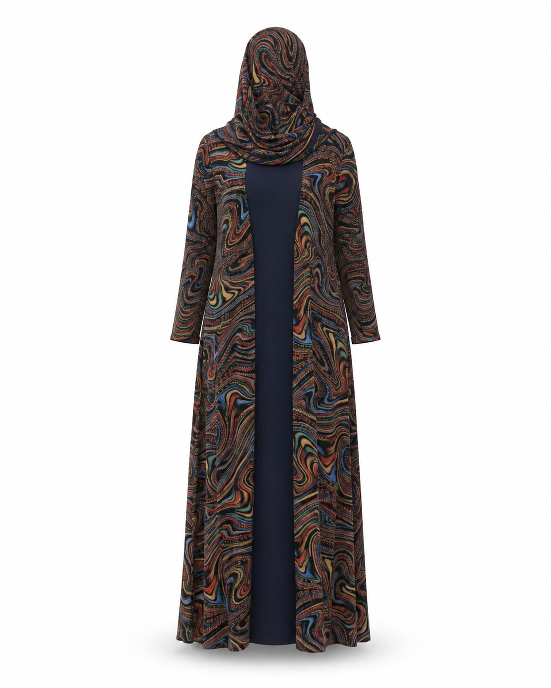 Zohroze Azure Blue Swirl Print Kimono Abaya