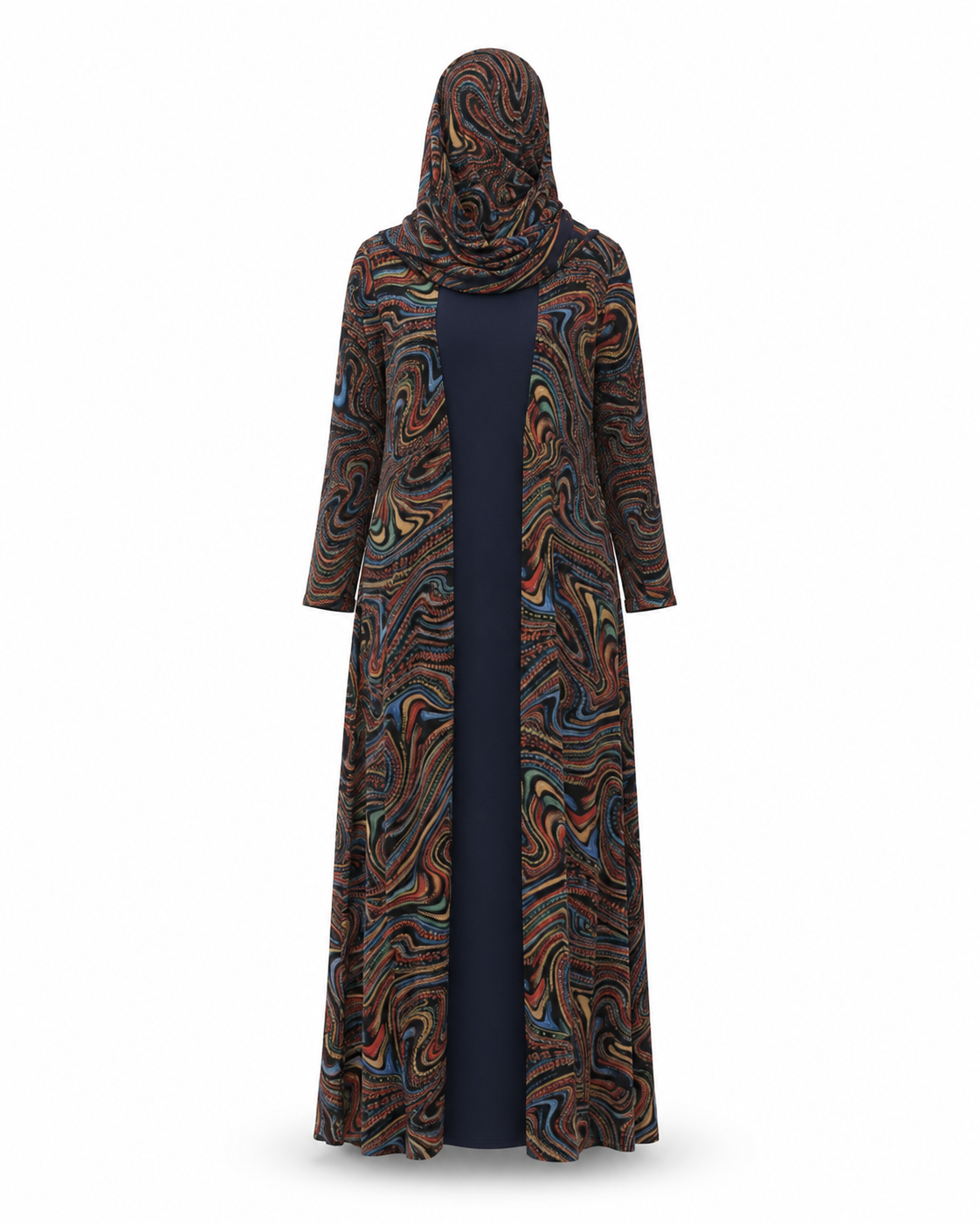 Zohroze Azure Blue Swirl Print Kimono Abaya