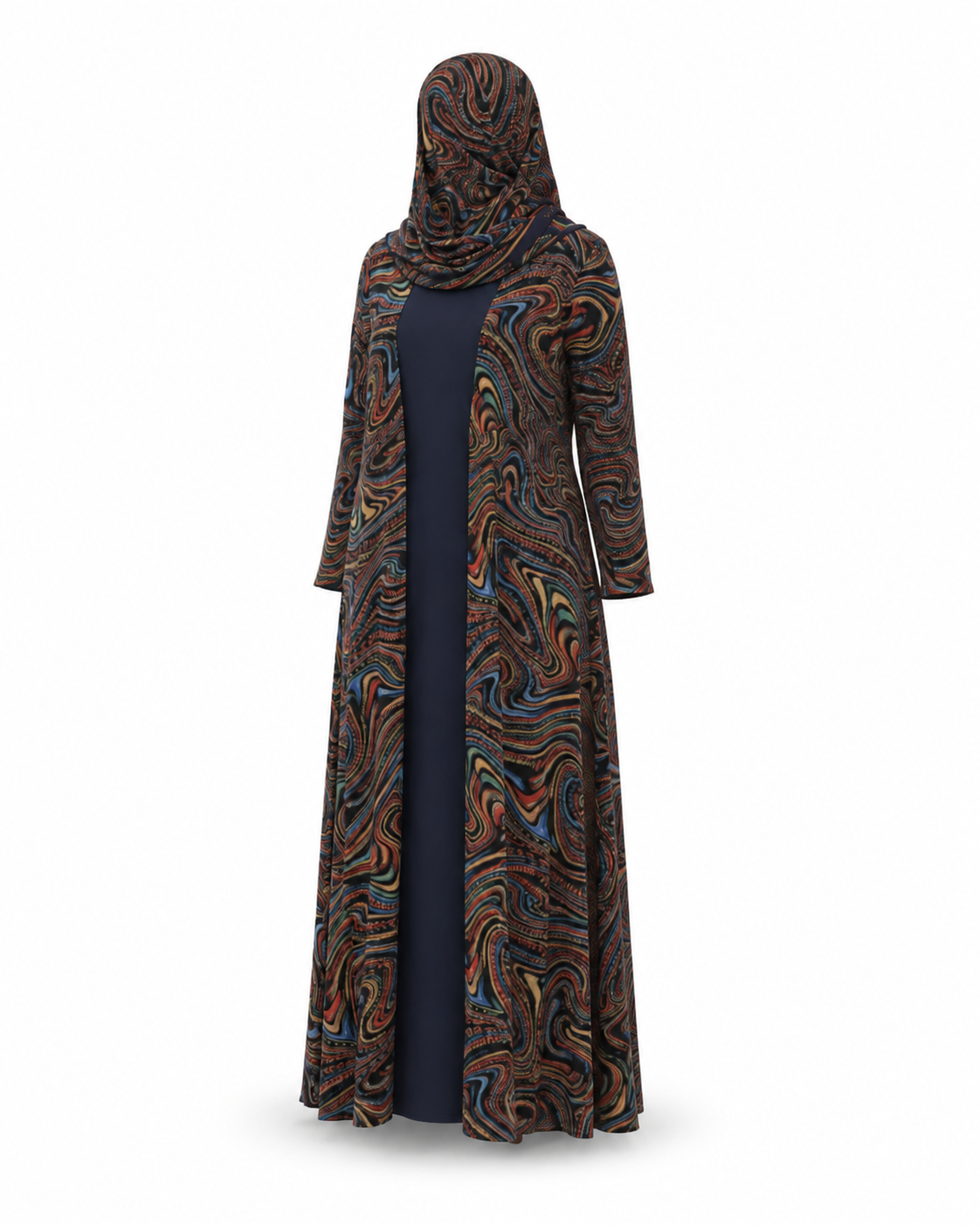 Zohroze Azure Blue Swirl Print Kimono Abaya