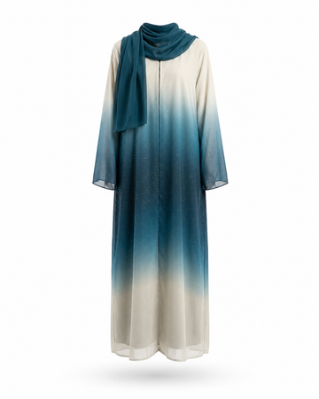 Zohroze Azure Teal Ombre Shimmer Abaya