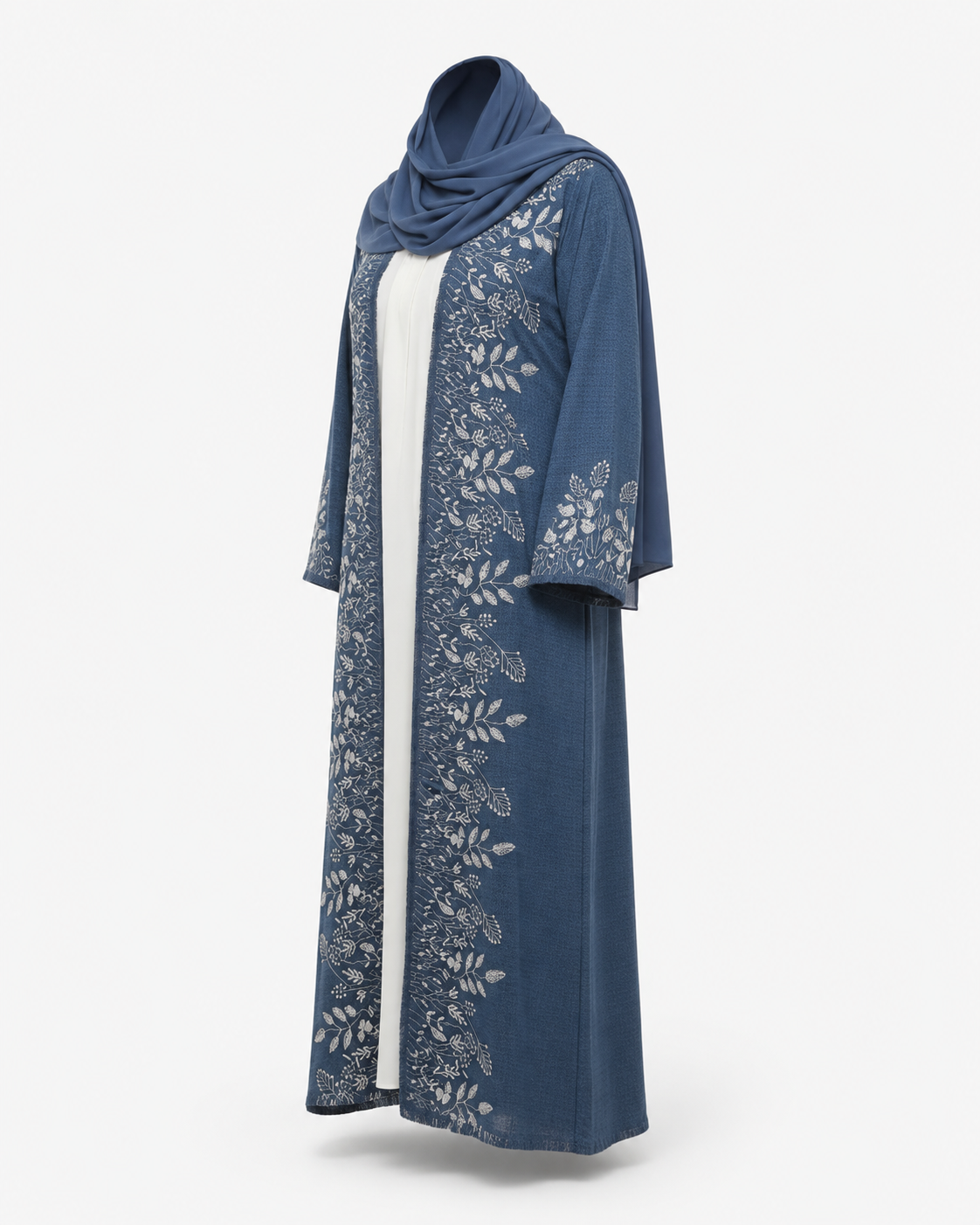 Zohroze Azure Blue Embroidered Kimono Abaya