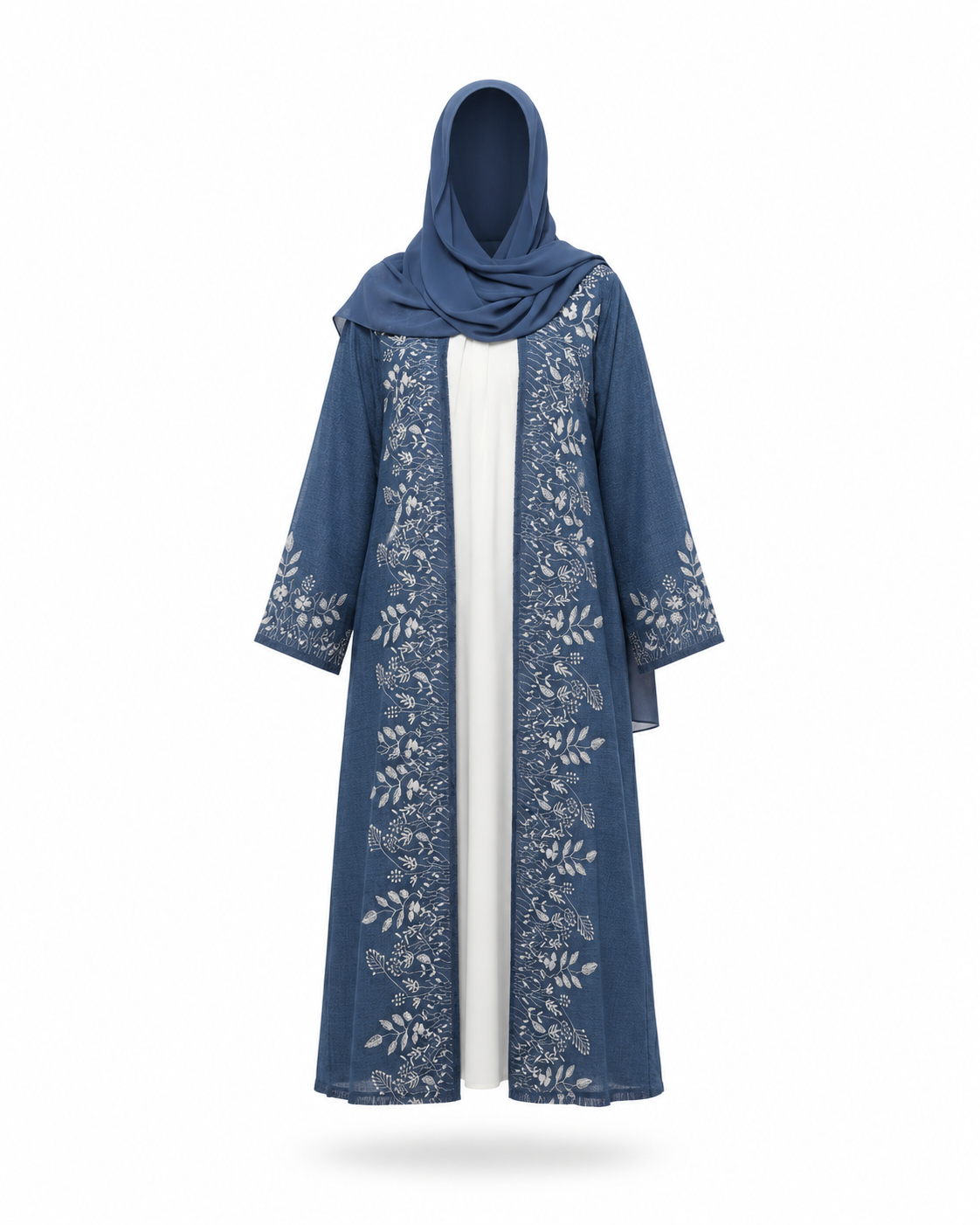 Zohroze Azure Blue Embroidered Kimono Abaya