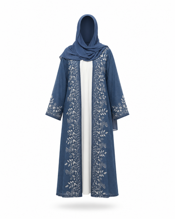 Zohroze Azure Blue Embroidered Kimono Abaya