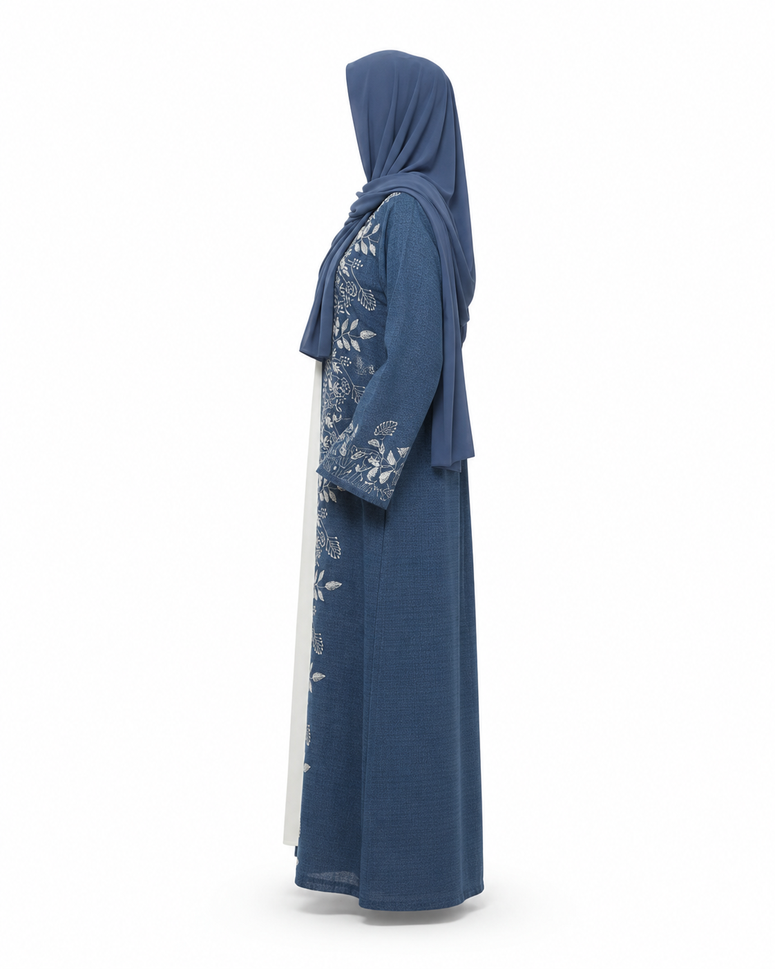 Zohroze Azure Blue Embroidered Kimono Abaya