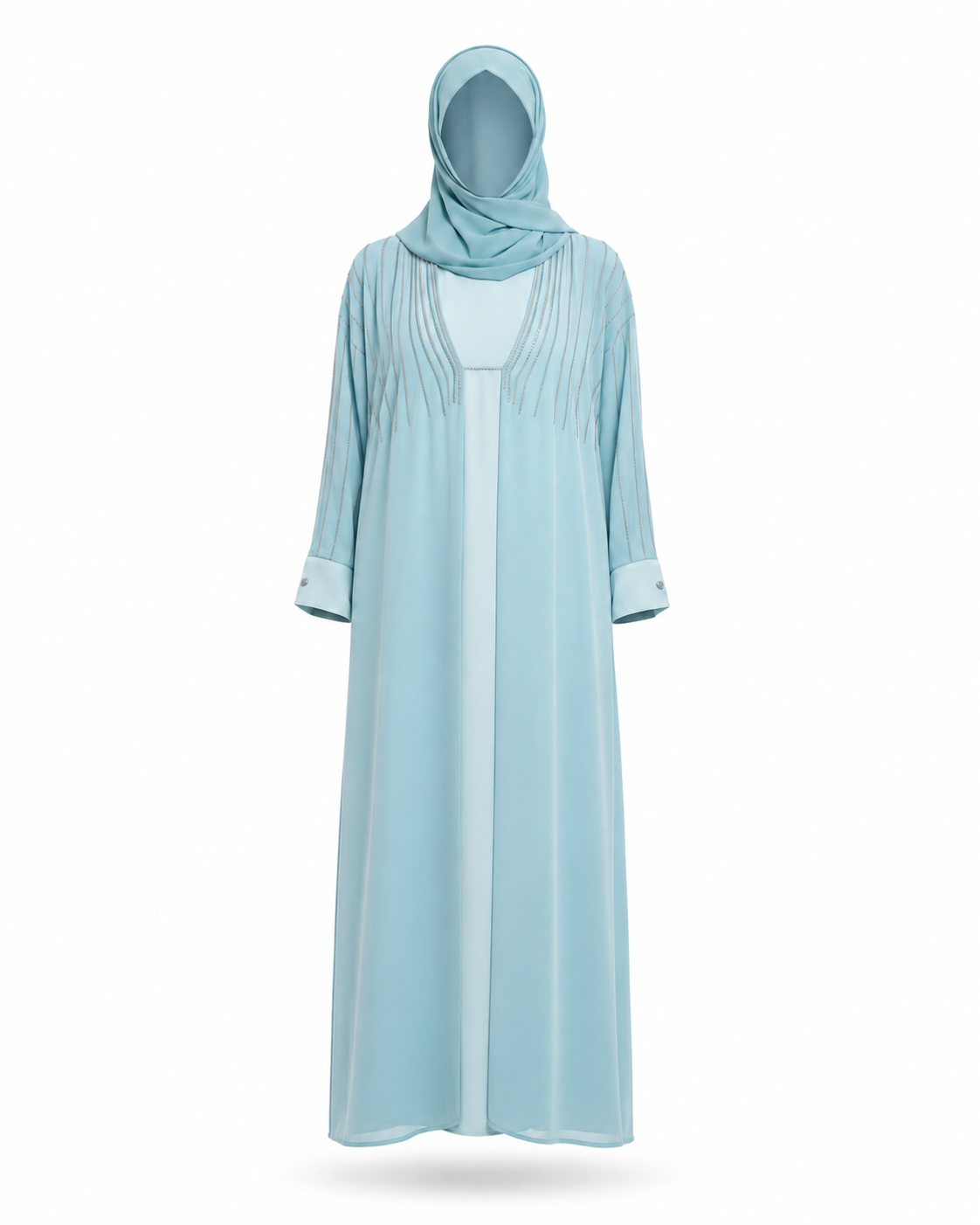 Zohroze Aqua Blue Chiffon Butterfly Abaya