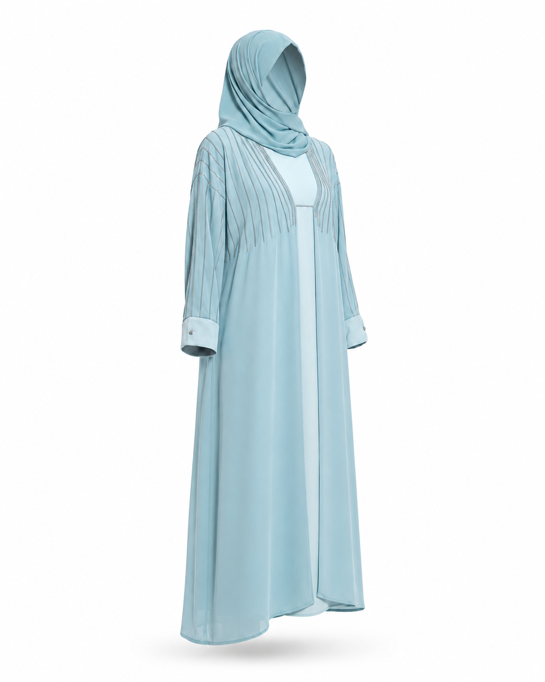 Zohroze Aqua Blue Chiffon Butterfly Abaya