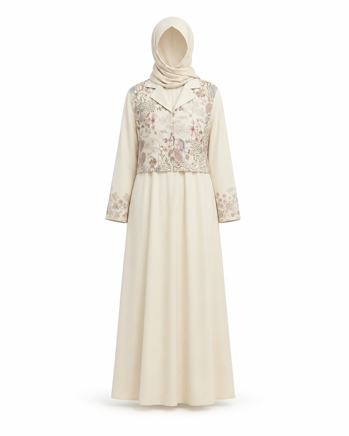 Zohroze Alabaster Beige Embroidered Abaya