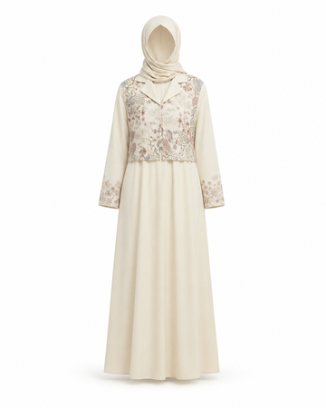 Zohroze Alabaster Beige Embroidered Abaya