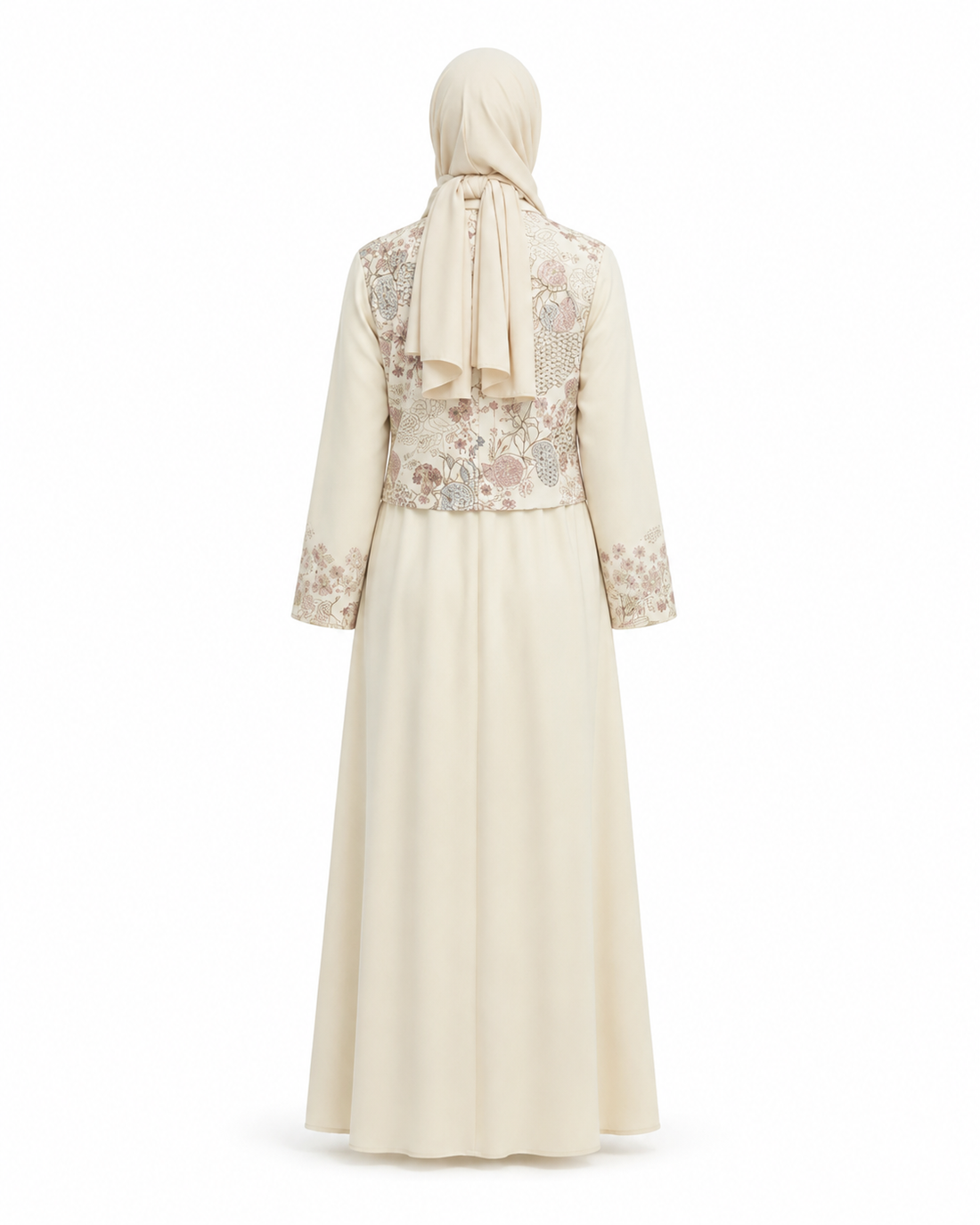 Zohroze Alabaster Beige Embroidered Abaya