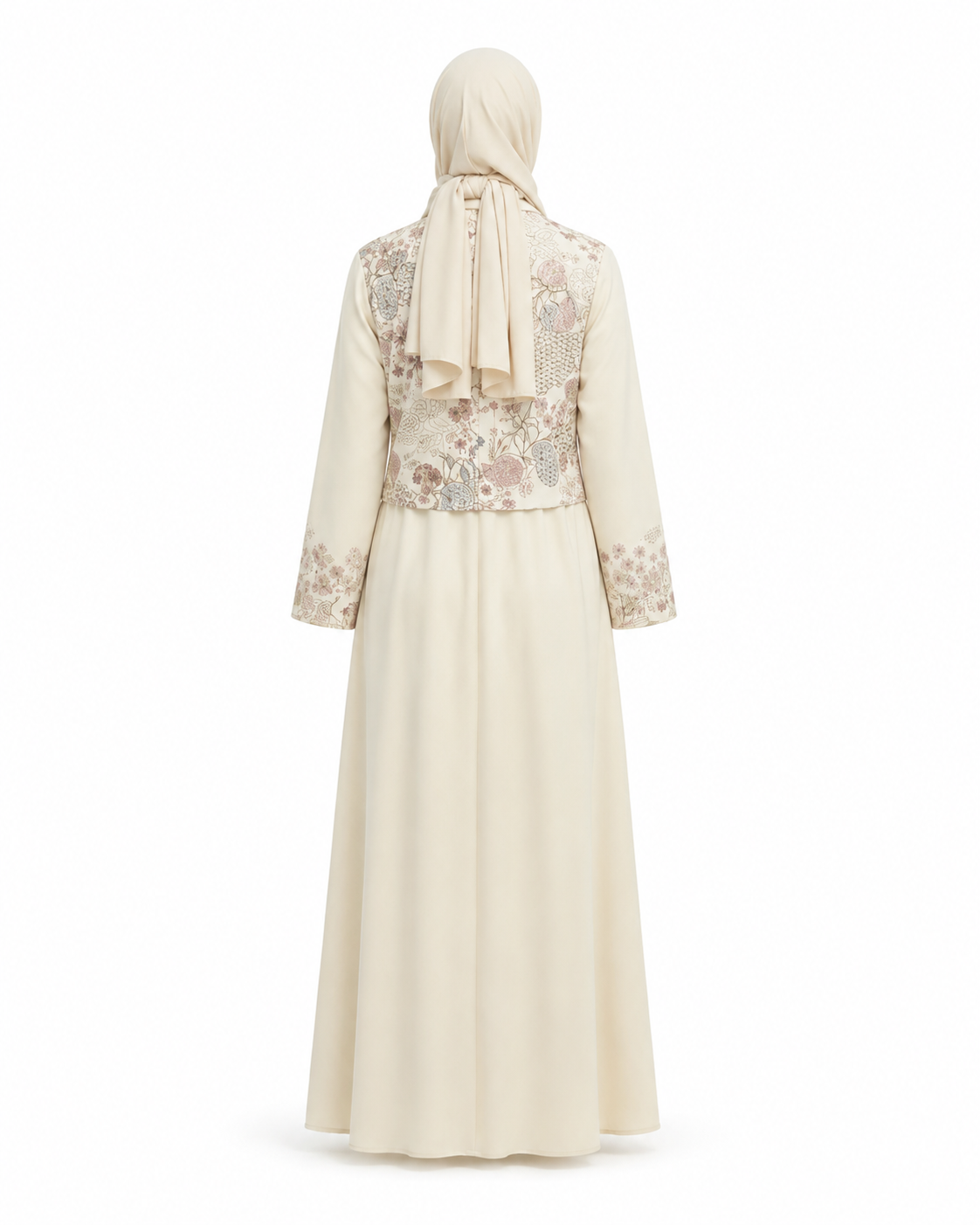 Zohroze Alabaster Beige Embroidered Abaya